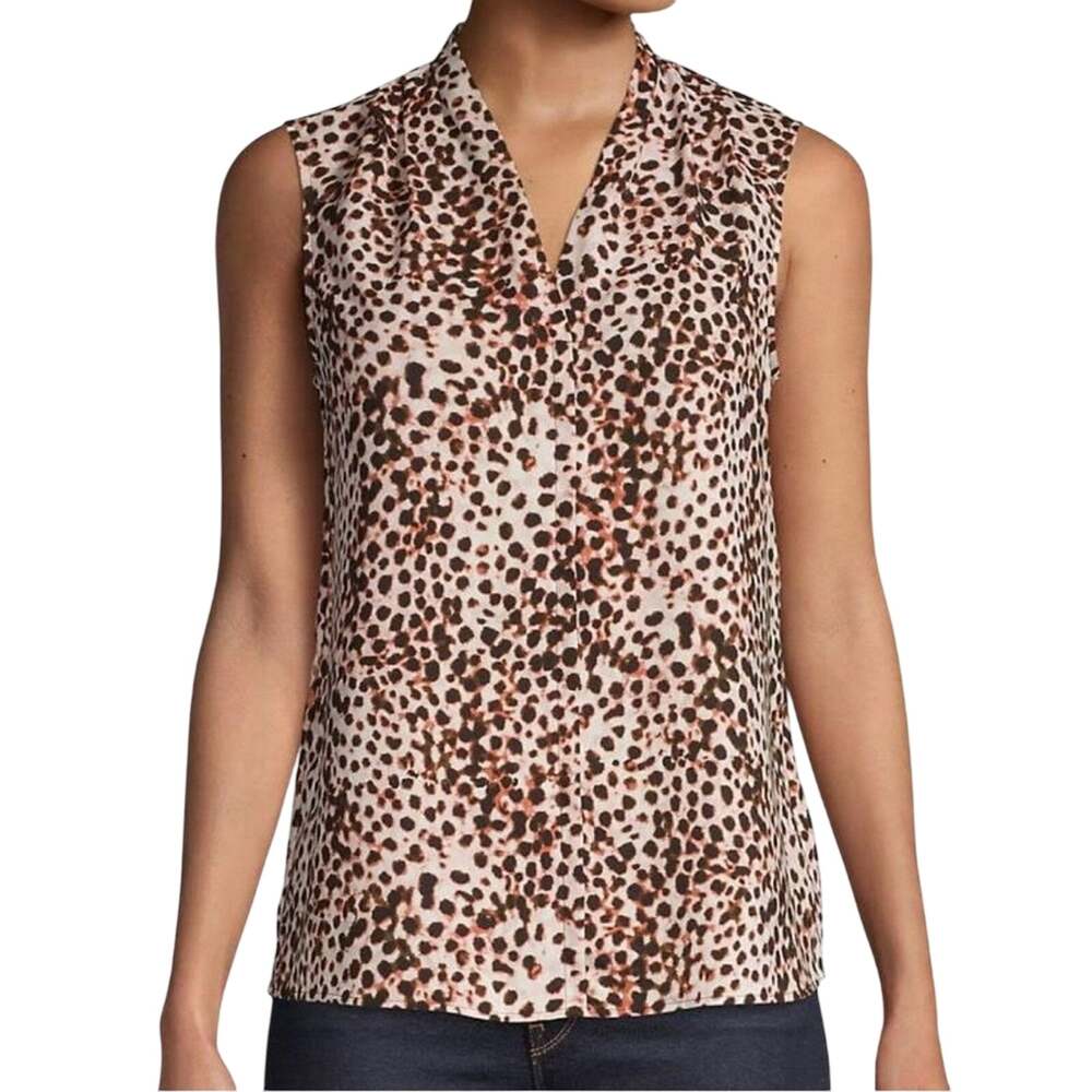 Lord Taylor Leopard Blouse L Cheetah Chiffon V Neck Tank Career Office Top
